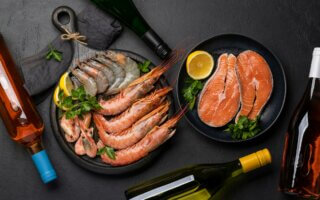 Seafood and Wine on a Table